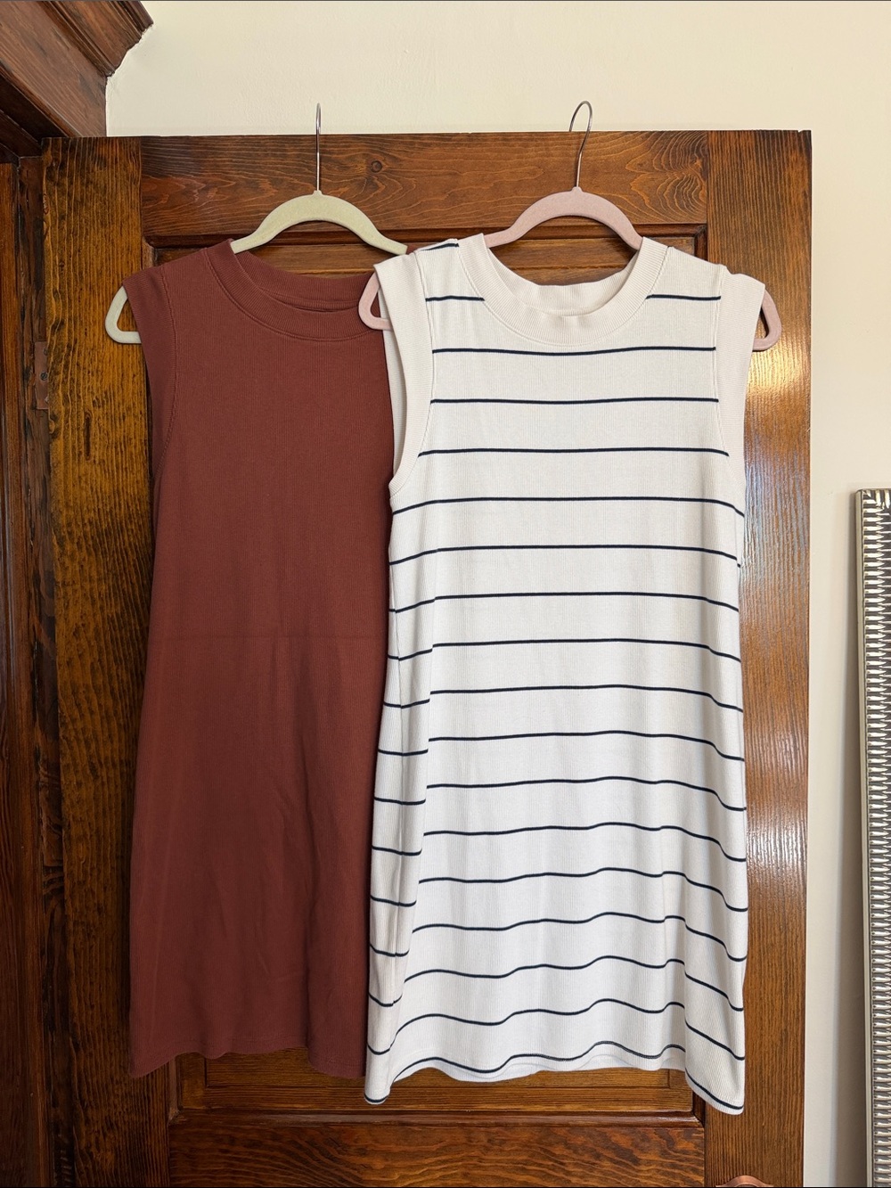 a new day Ivory & Brown Sleeveless Striped and Solid Mini Dresses